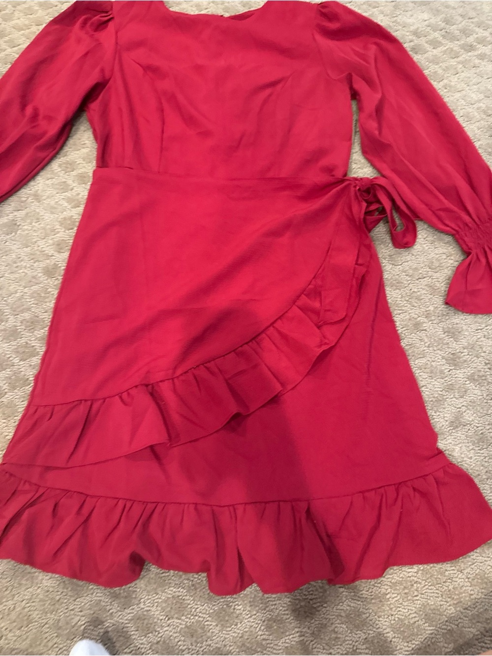 Red Ruffle Wrap Dress - Picture 2 of 3